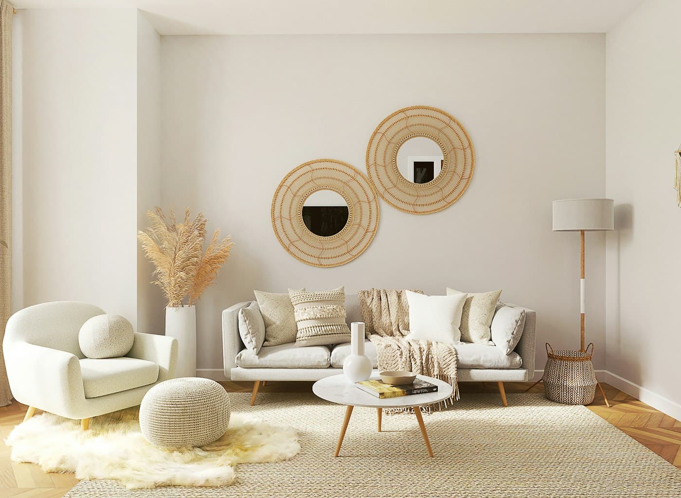 A freshly cleaned living room with a spotless area rug